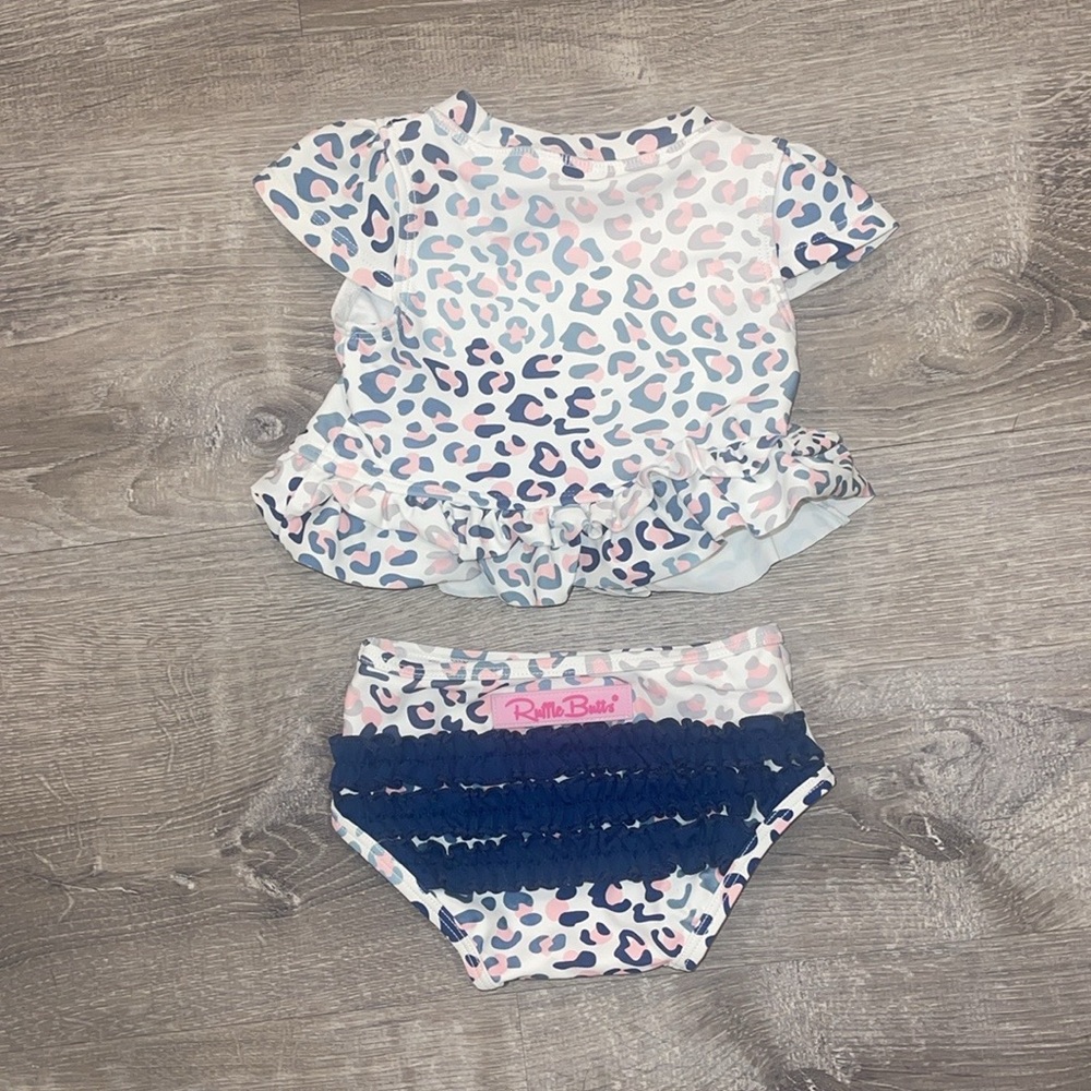 Ruffle Butts Cool Leopard Cap Sleeve Ruffle Hem Bikini 6-12 Months
